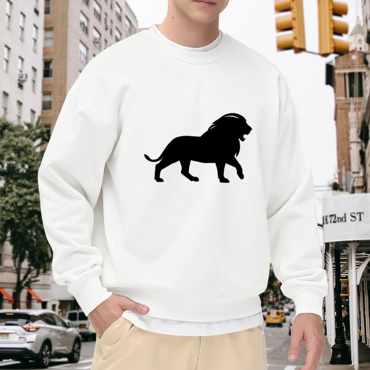 Roaring Lion Silhouette Crewneck Sweatshirt, Walking Lion Graphic Pullover, Wildlife Gift