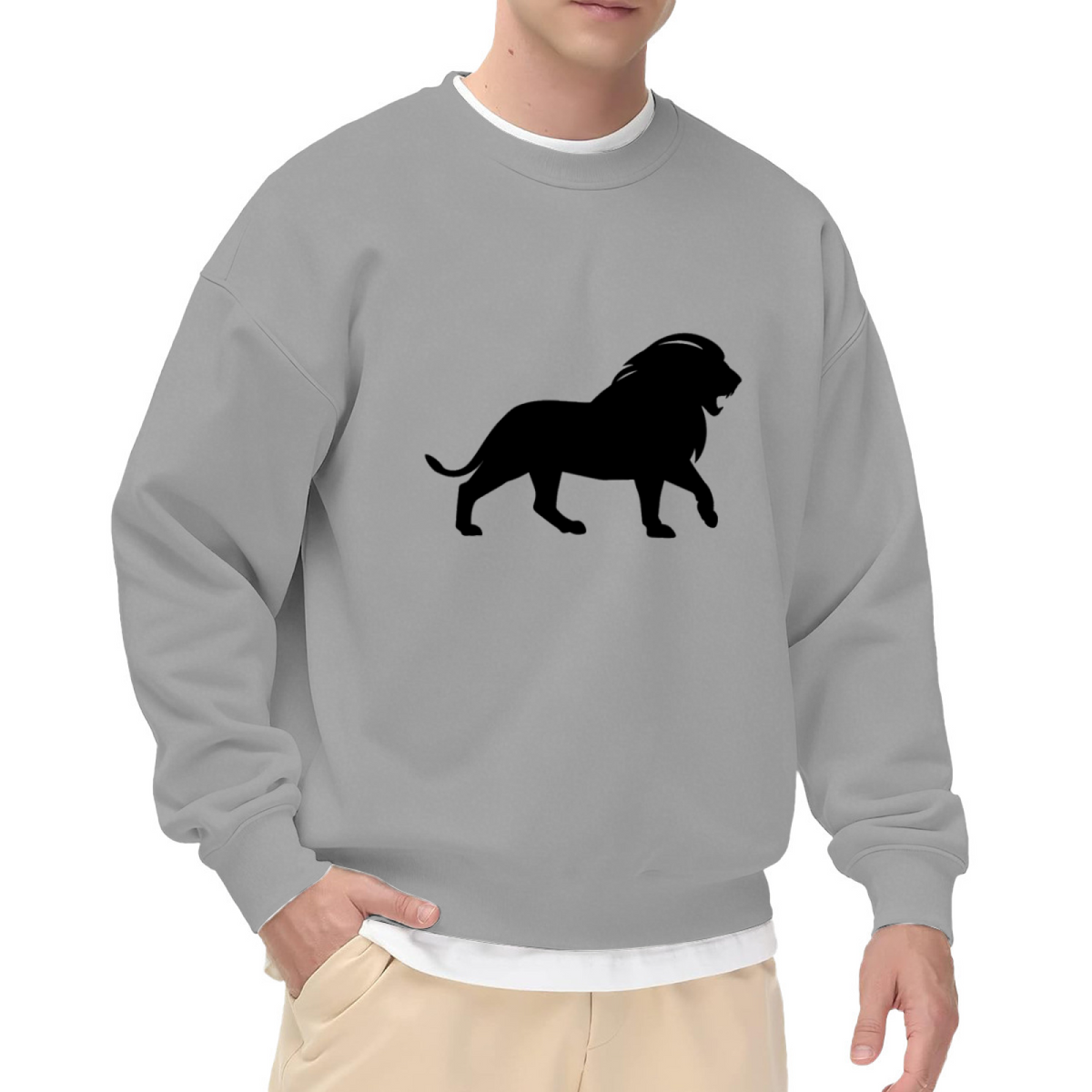 Roaring Lion Silhouette Crewneck Sweatshirt, Walking Lion Graphic Pullover, Wildlife Gift