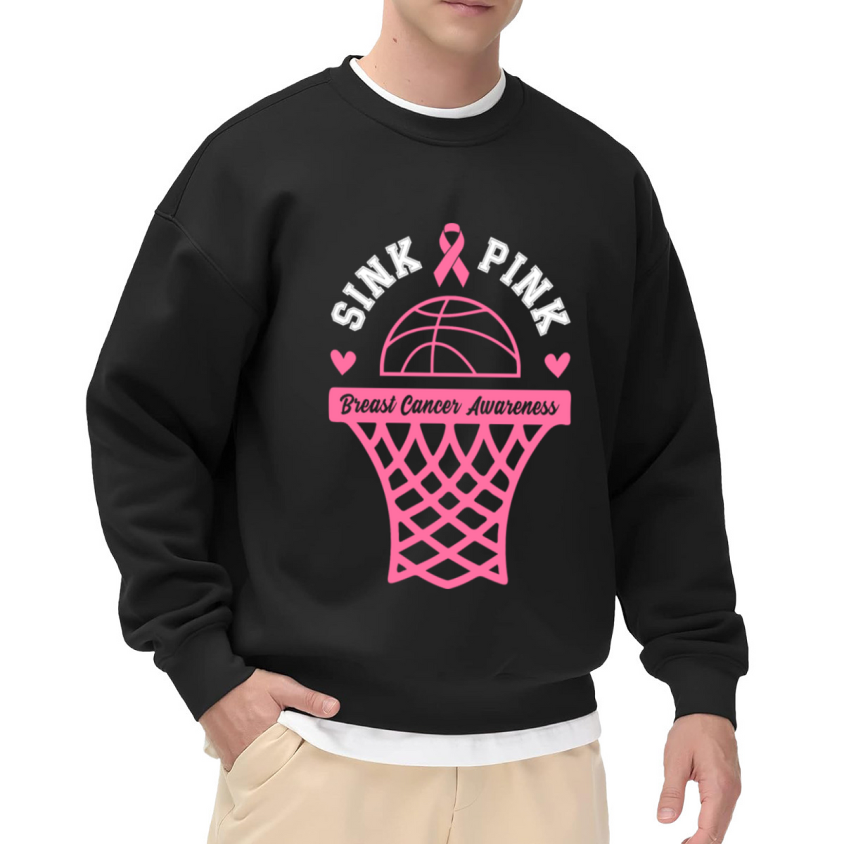Sink Breast Cancer Awareness Crewneck Sweatshirt, Basketball Ribbon Pullover, Awareness Gift