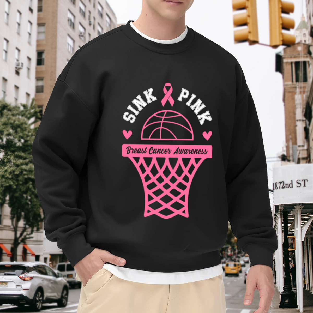 Sink Breast Cancer Awareness Crewneck Sweatshirt, Basketball Ribbon Pullover, Awareness Gift