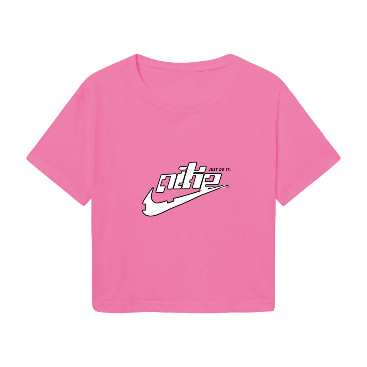 Trendy Swoosh Logo Pink Cropped T?Shirt