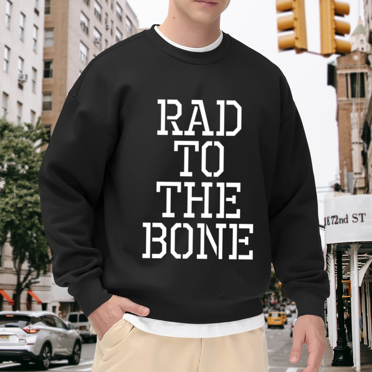 Rad To The Bone Retro Slab Letter Crewneck Sweatshirt | 80s 90s Vintage Cool Pullover, Throwback Gift