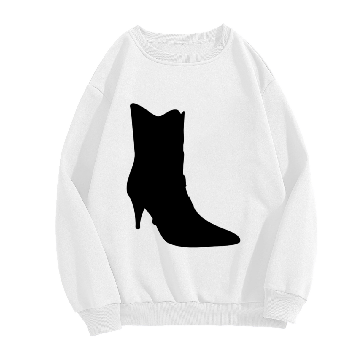 Sleek Black High Heel Boot Silhouette Design Crewneck Sweatshirt, Chic Footwear Fashion Graphic