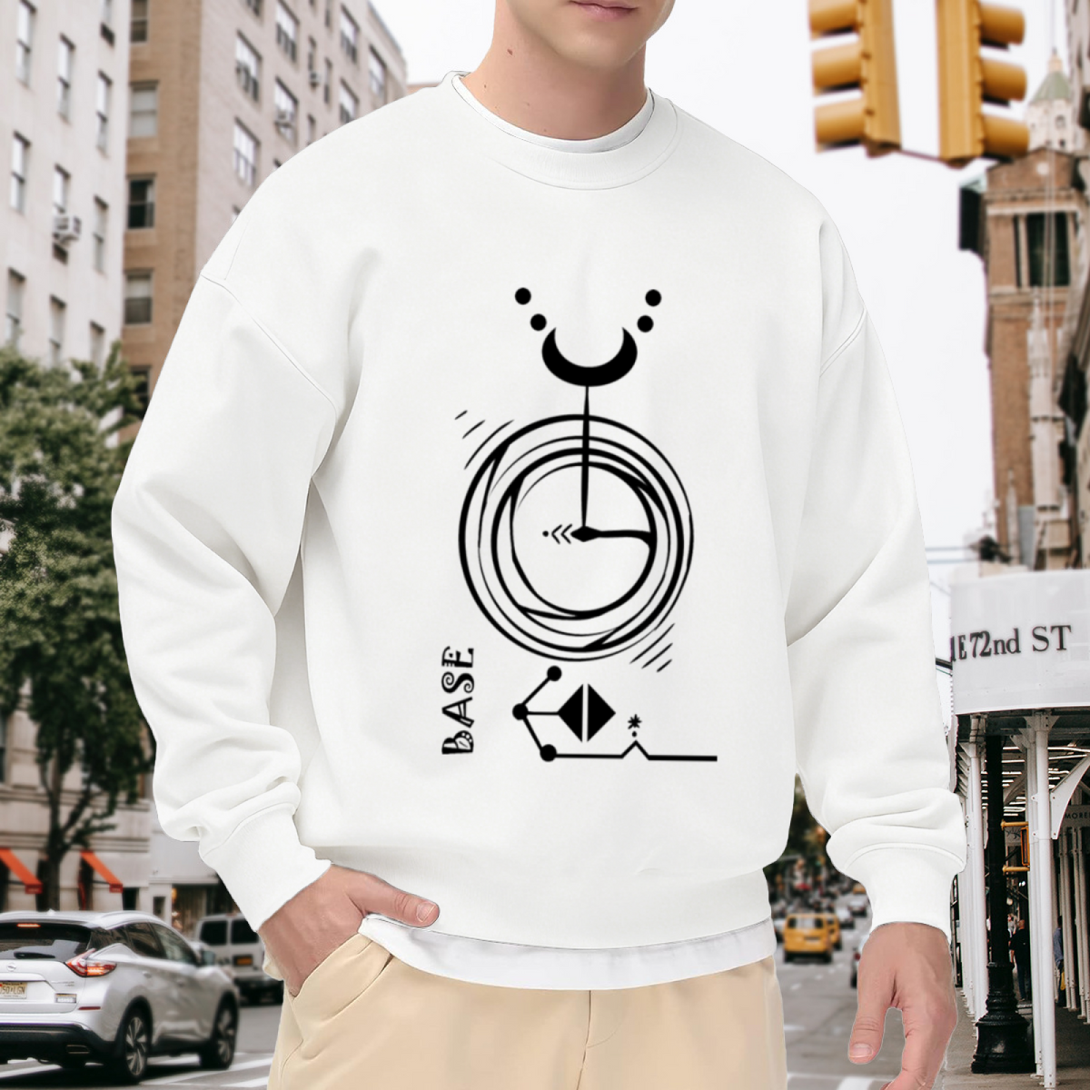 BASE Celestial Line Art Crewneck Sweatshirt, Moon Crescent Abstract Pullover, Esoteric Graphic Gift