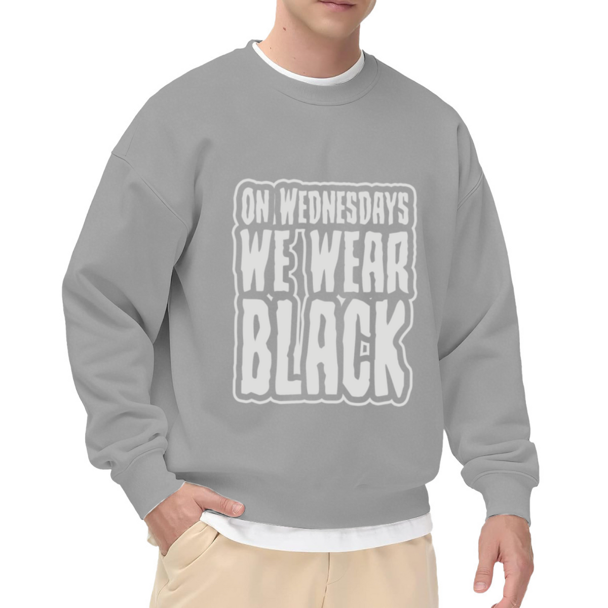 On Wednesdays We Wear Black Gothic Melting Text Crewneck Sweatshirt | Alternative Grunge Quote Pullover, Everyday Halloween Top
