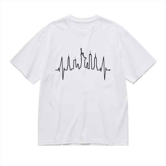 NYC Skyline EKG Heartbeat City Lover Graphic T-Shirt