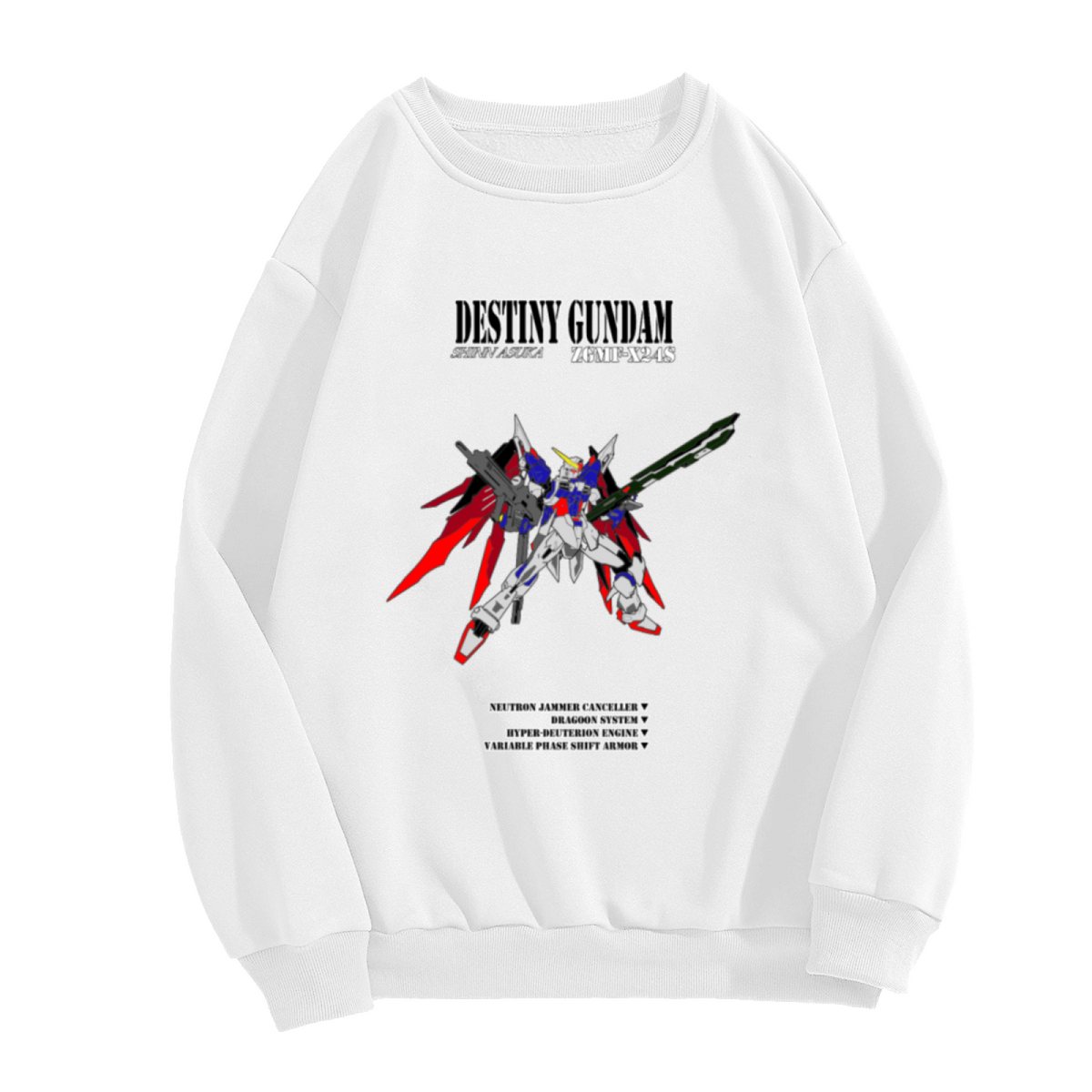 Destiny Gundam ZGMF-X24S Technical Blueprint Crewneck Sweatshirt, Shinn Asuka Mecha Anime Graphic Pullover, Robot Lover Gift Idea