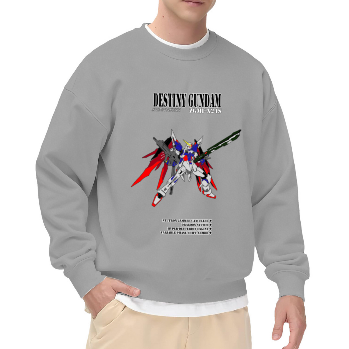 Destiny Gundam ZGMF-X24S Technical Blueprint Crewneck Sweatshirt, Shinn Asuka Mecha Anime Graphic Pullover, Robot Lover Gift Idea