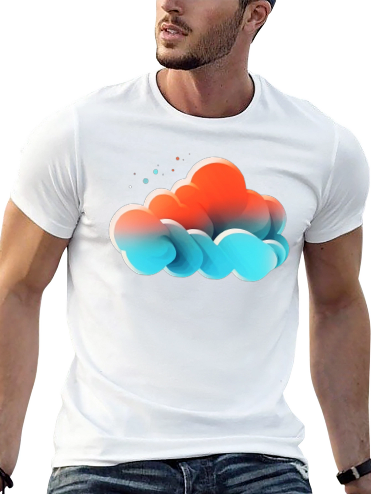 Abstract Cloud Graphic Print Black T-Shirt