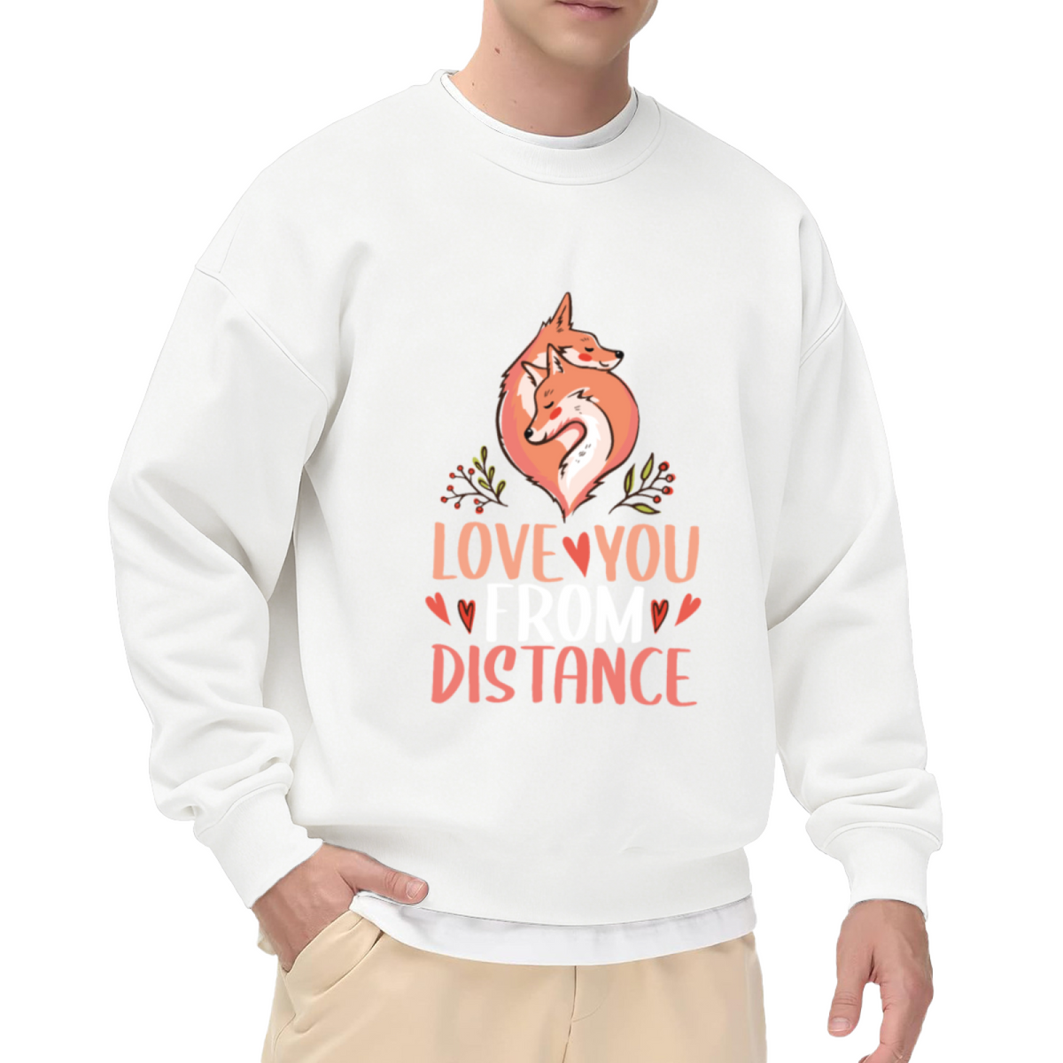 Love You From A Distance Crewneck Sweatshirt - Cute Fox Couple Graphic, Long Distance Relationship Gift, Valentine's Pullover