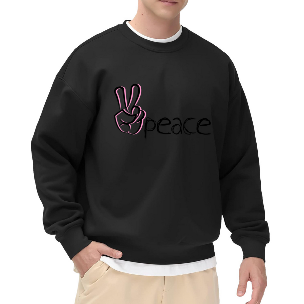 Peace V Sign Hand Gesture Crewneck Sweatshirt - Retro Minimalist Graphic Pullover