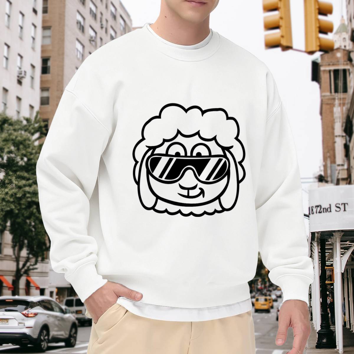 Cool Sheep With Sunglasses Crewneck Sweatshirt - Funny Farm Animal Graphic Pullover, Quirky Sheep Lover Gift