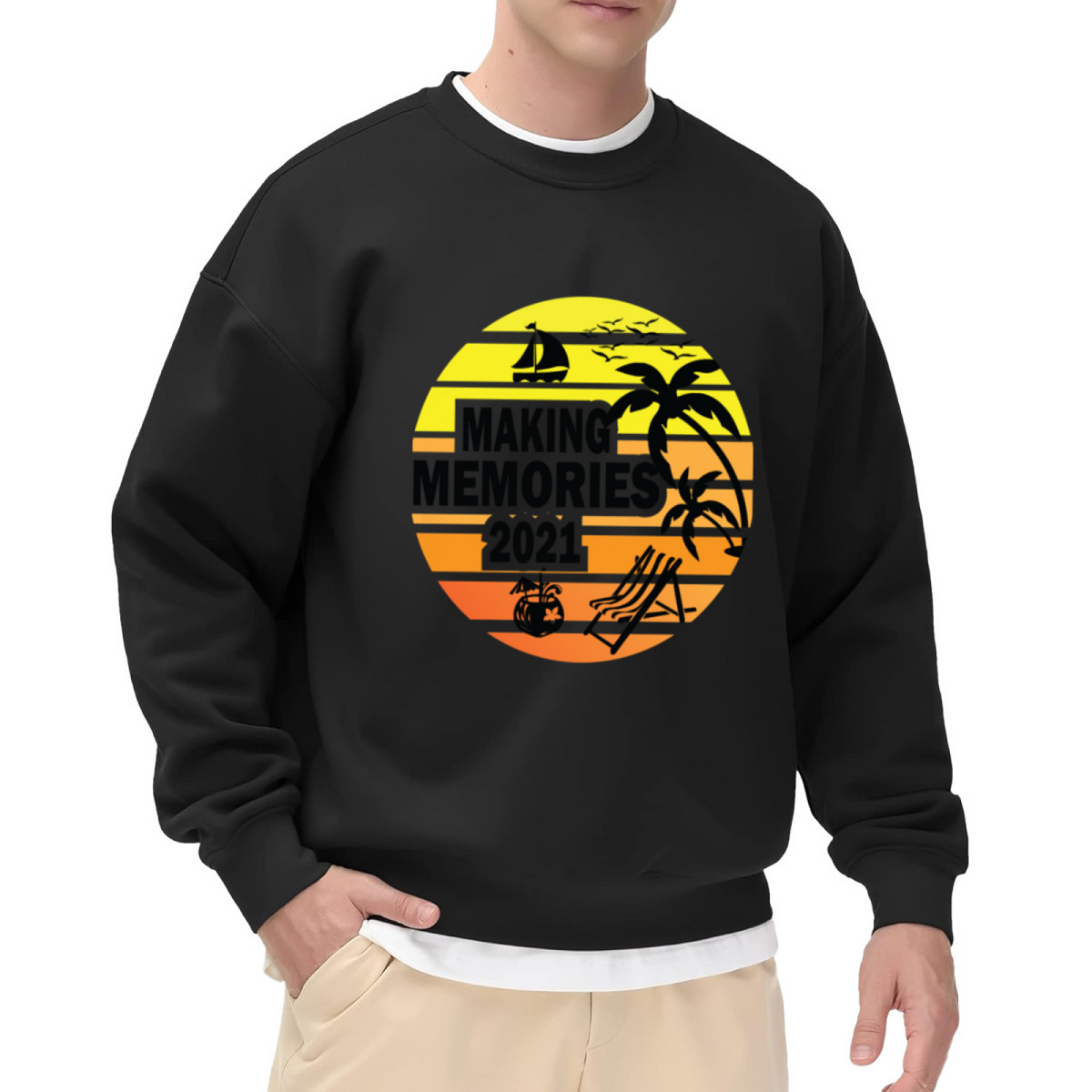 Making Memories Beach Vacation Crewneck Sweatshirt - Retro Sunset Sailboat Graphic, Summer Holiday Pullover, Tropical Top