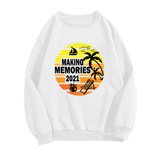 Making Memories Beach Vacation Crewneck Sweatshirt - Retro Sunset Sailboat Graphic, Summer Holiday Pullover, Tropical Top
