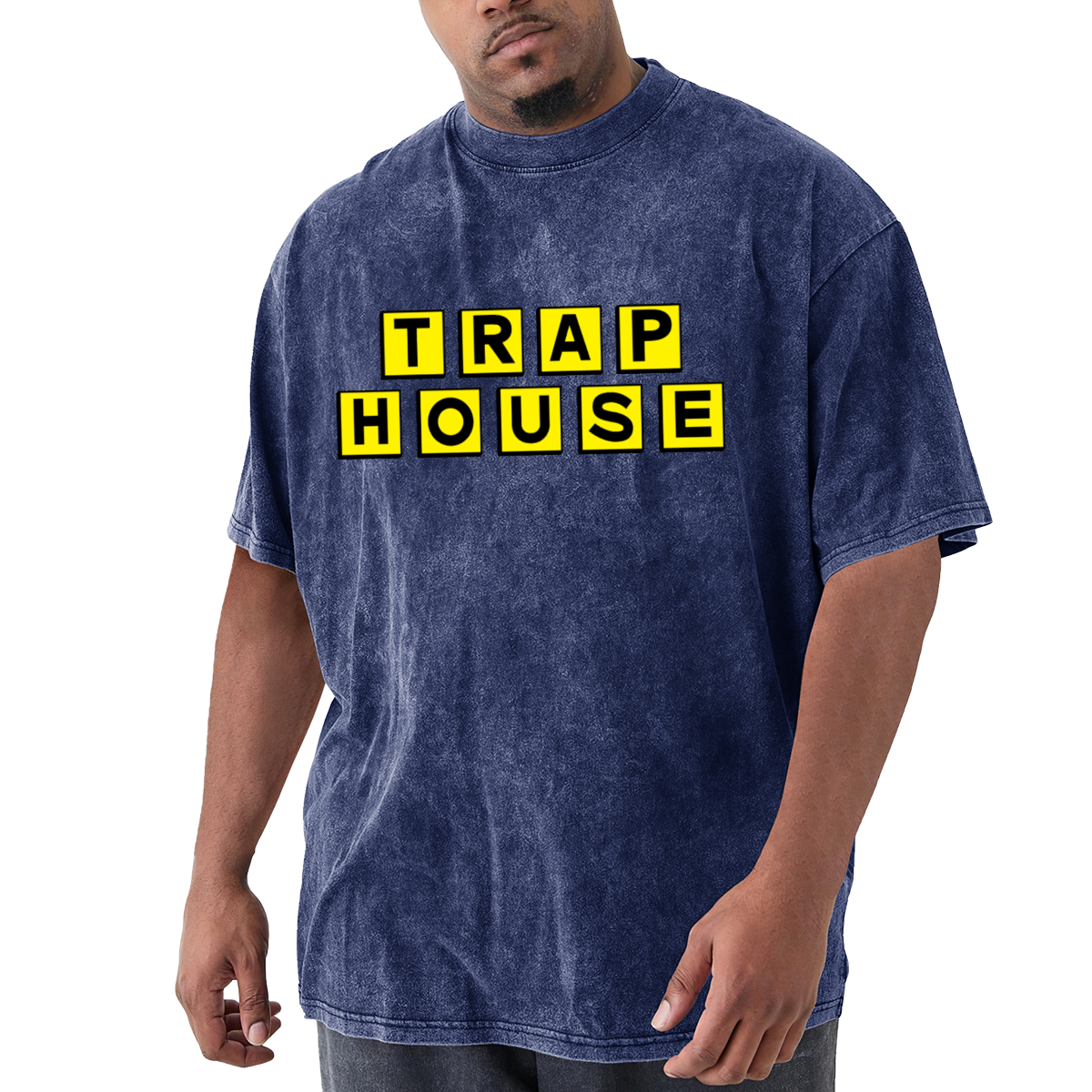 TRAP HOUSE Yellow Block Letter Streetwear Vintage T-Shirt