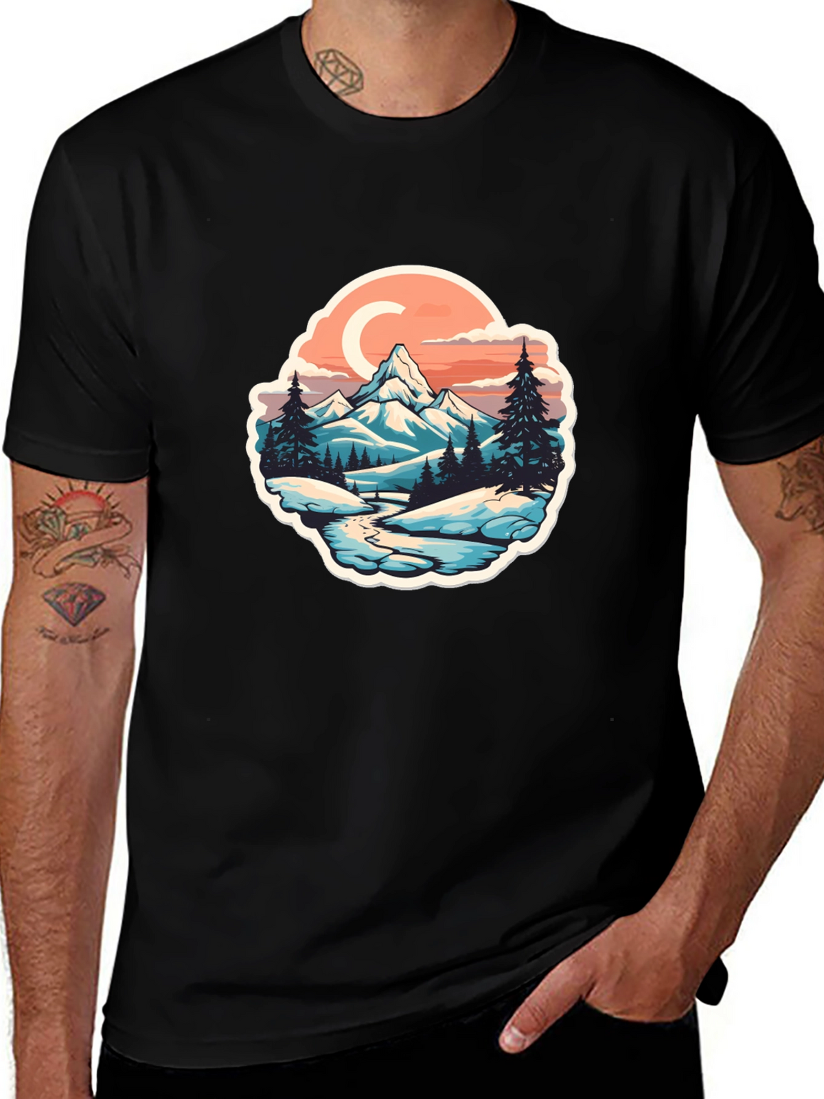 Mountain River Graphic Black T-Shirt