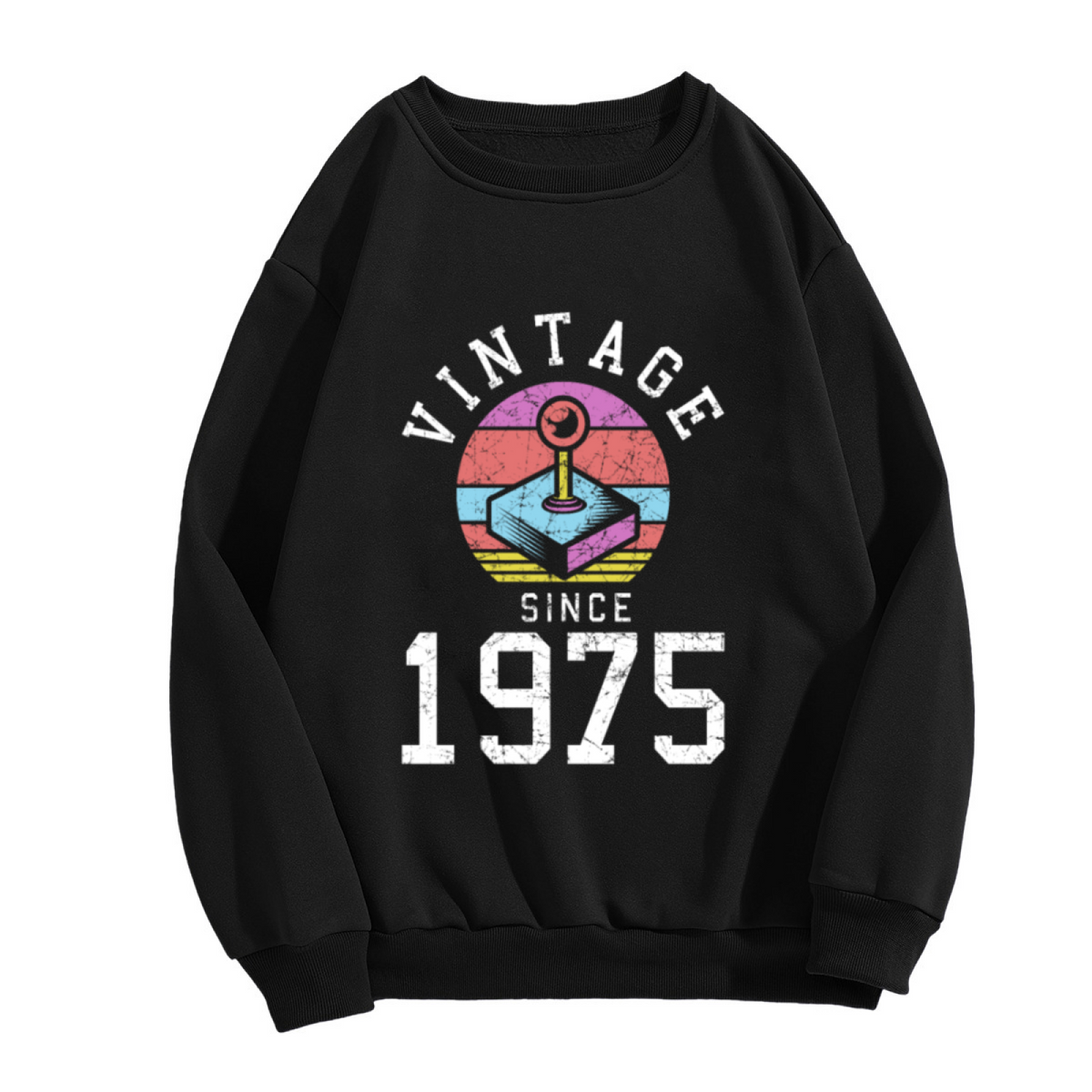 Vintage Since 1975 Retro Arcade Joystick Crewneck Sweatshirt | 70s Gaming Nostalgia Graphic Pullover, 1975 Birthday Gift Top