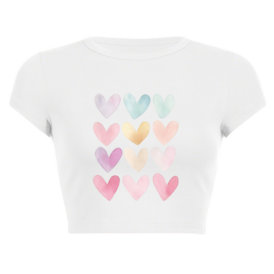 Pastel Watercolor Heart Grid Soft Girl Aesthetic Crop Tee
