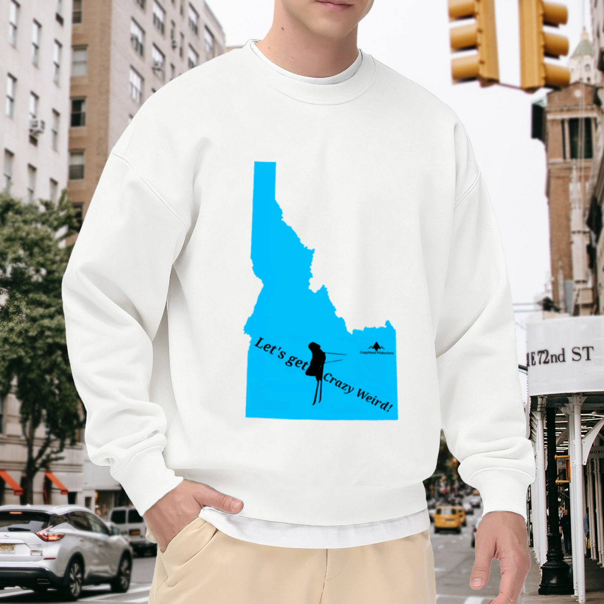 Let's Get Crazy Weird Idaho Crewneck Sweatshirt | Quirky Idaho Map Pullover, Weird Silhouette Graphic Streetwear Top, Idaho Gift