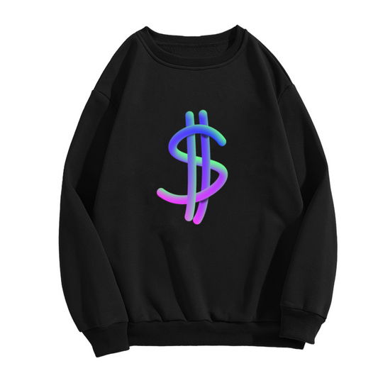 3D Dollar Sign Sweatshirt | Gradient Money Symbol Graphic Crewneck, Vaporwave Currency Pullover Top, Streetwear Gift for Men Women