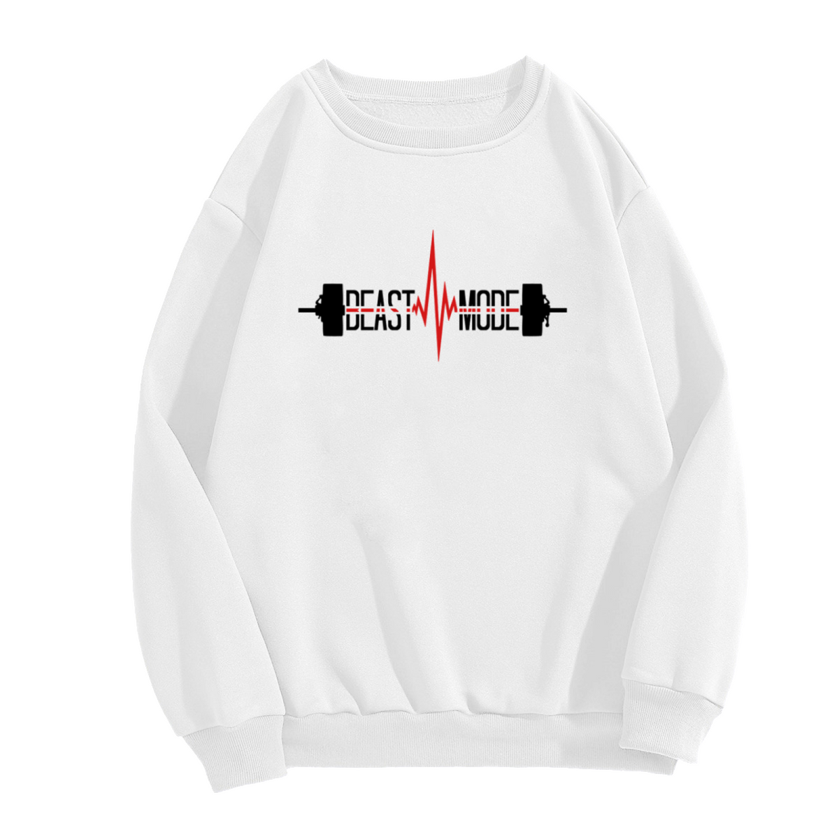 Beast Mode Barbell Heartbeat Fitness Crewneck Sweatshirt | Gym Workout Motivation Pullover, Lifter Gift
