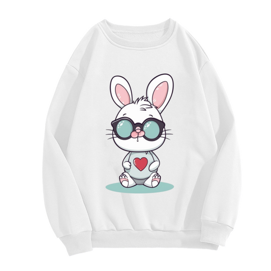 Cool Rabbit Sunglasses Crewneck Sweatshirt | Cute Bunny With Heart Graphic Pullover, Playful Kawaii Animal Top, Easter Gift