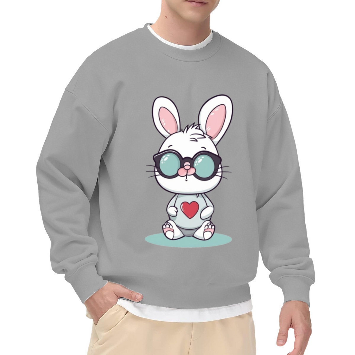 Cool Rabbit Sunglasses Crewneck Sweatshirt | Cute Bunny With Heart Graphic Pullover, Playful Kawaii Animal Top, Easter Gift