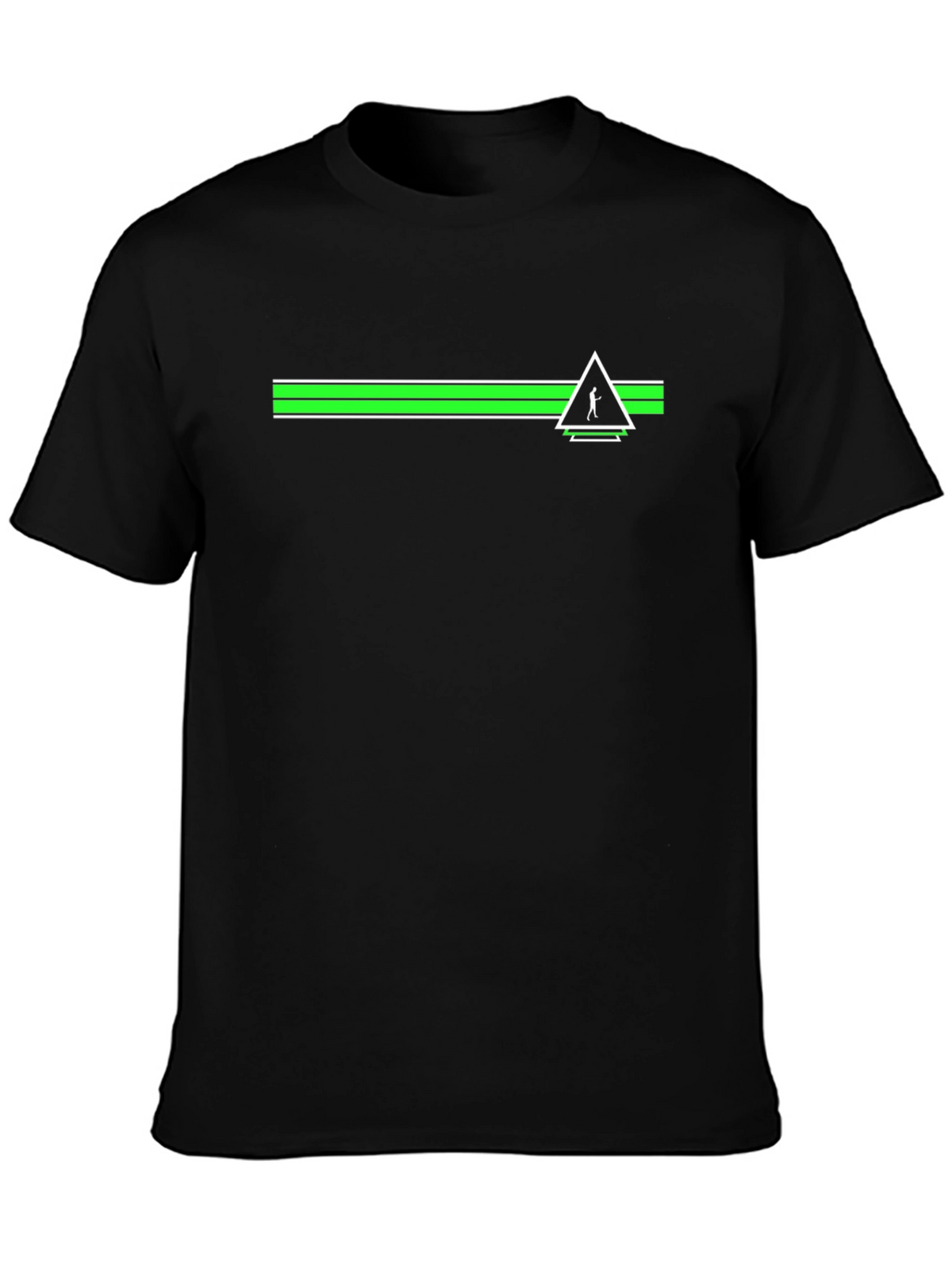 Black T-Shirt with Green Stripe and Figure Triangle Logo