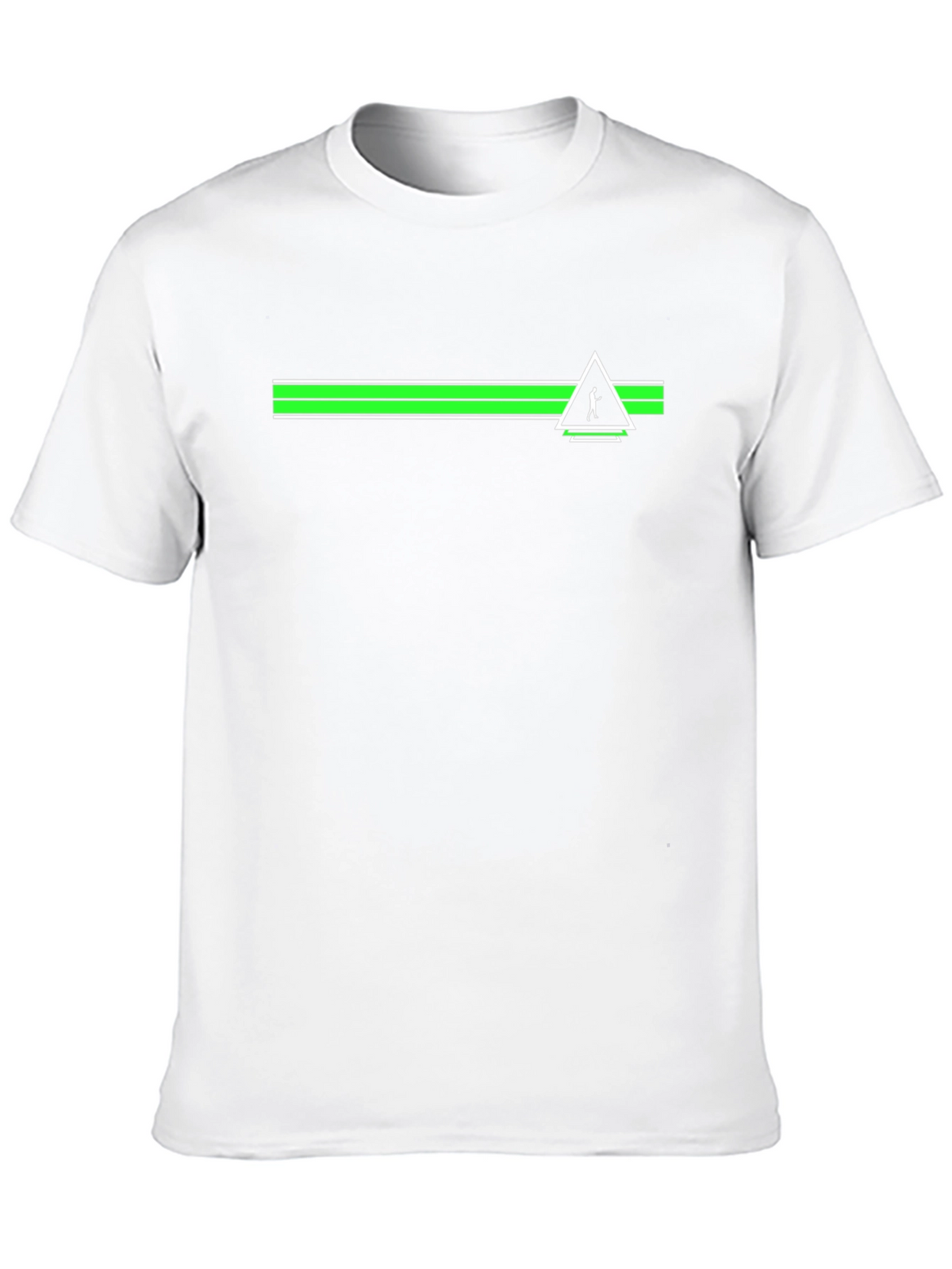Black T-Shirt with Green Stripe and Figure Triangle Logo