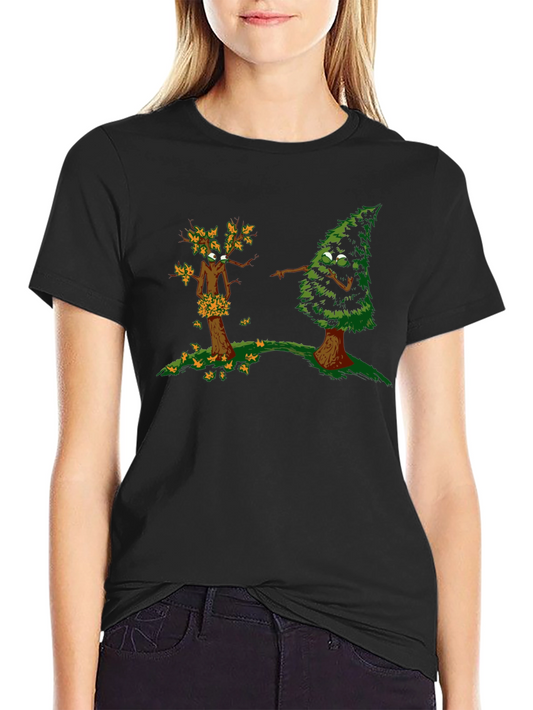 Funny Tree Cartoon Black T-Shirt