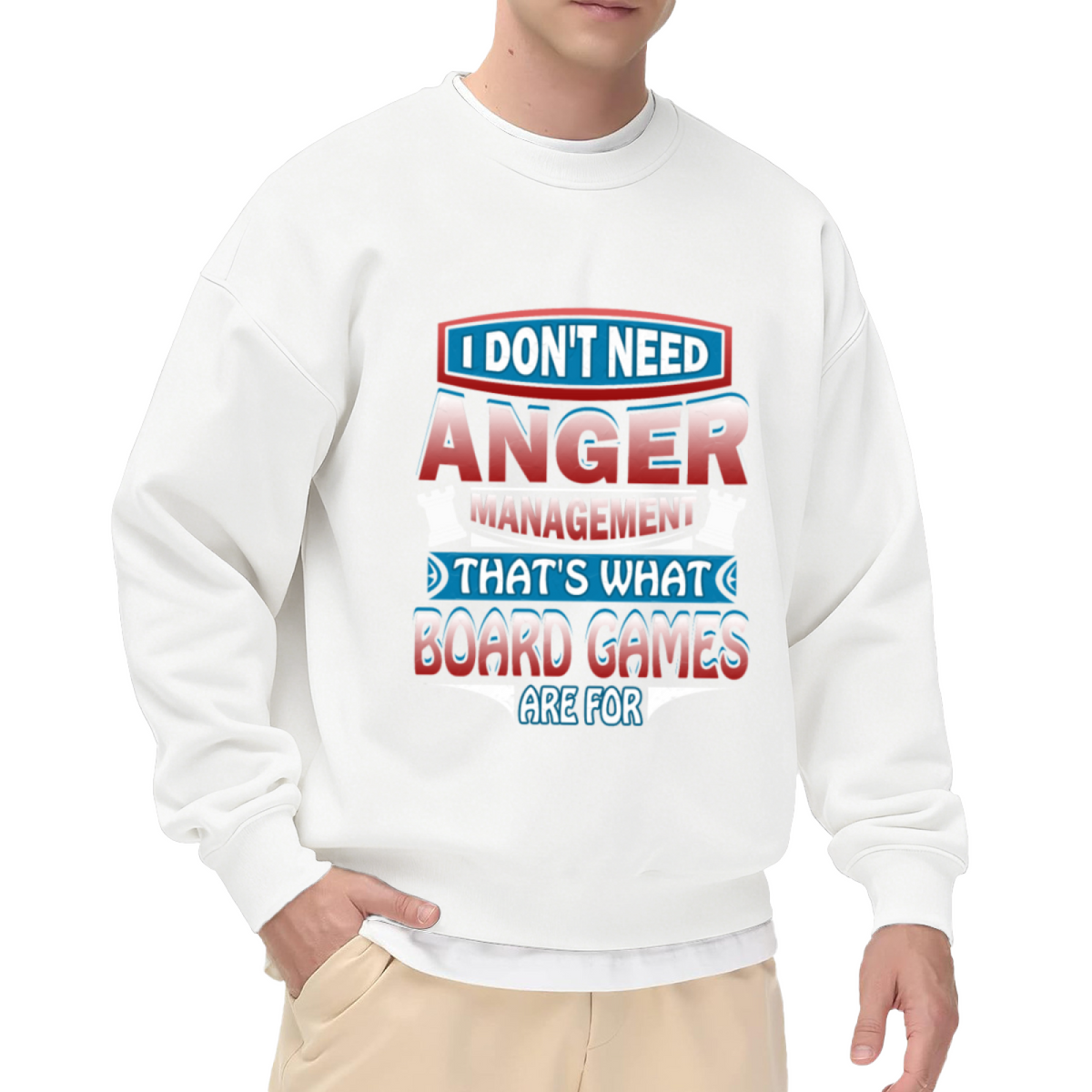 I Don't Need Anger Management That's What Board Games Are For Sweatshirt | Chess Graphic Crewneck, Board Game Humor Pullover Top, Gamer Gift