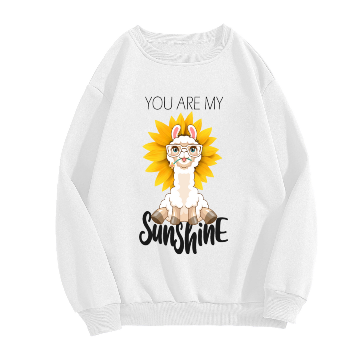 You Are My Sunshine Alpaca Sweatshirt | Cute Cartoon Alpaca Sunflower Graphic Crewneck, Kawaii Animal Pullover Top, Sunshine Gift for Women Girls
