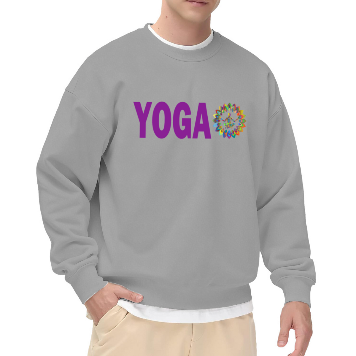YOGA Rainbow Lotus Mandala Crewneck Sweatshirt | Colorful Meditation Graphic Pullover, Yoga Lover Gift