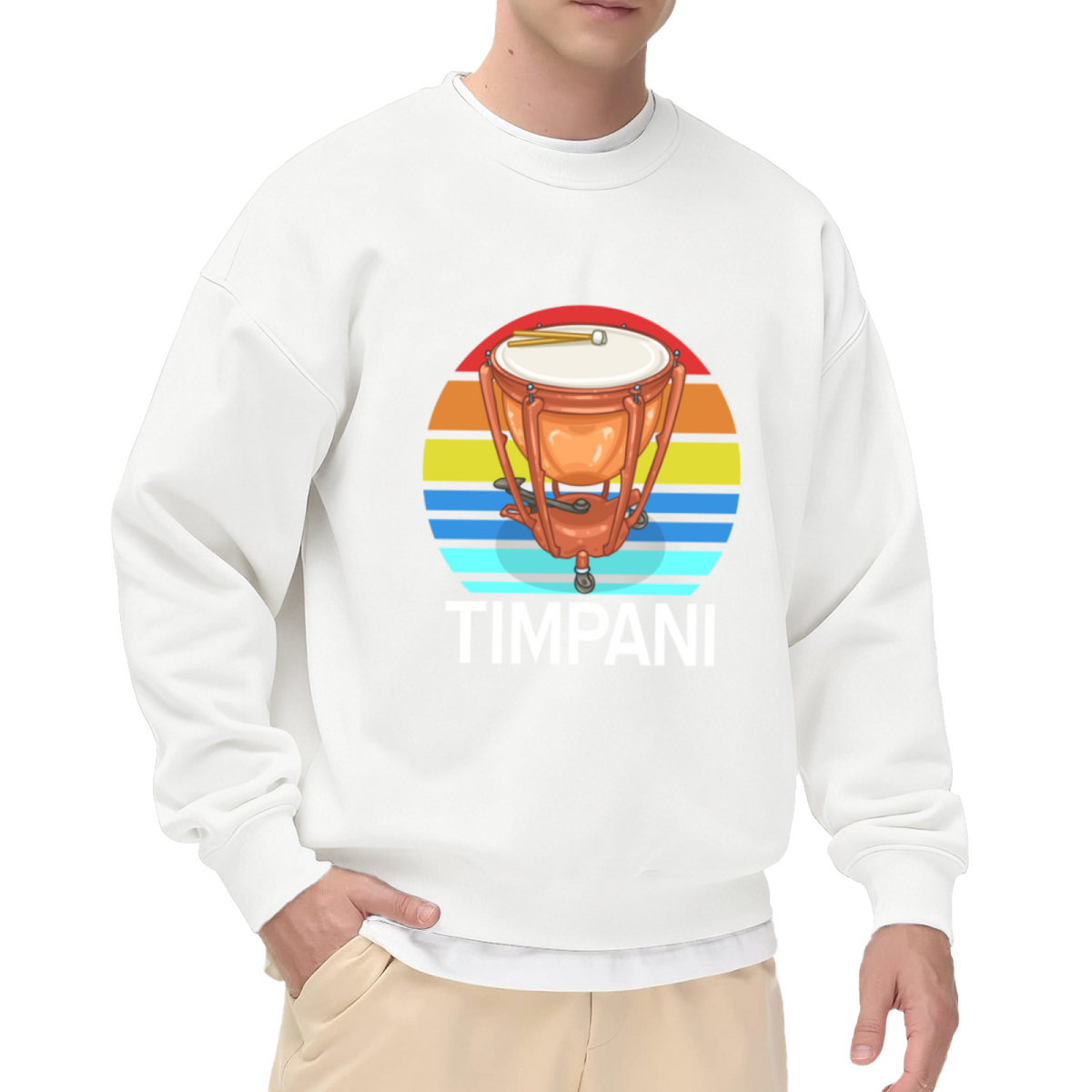 Timpani Drum Rainbow Crewneck Sweatshirt - Orchestra Percussion Gift, Music Student Pullover, Retro Rainbow Graphic