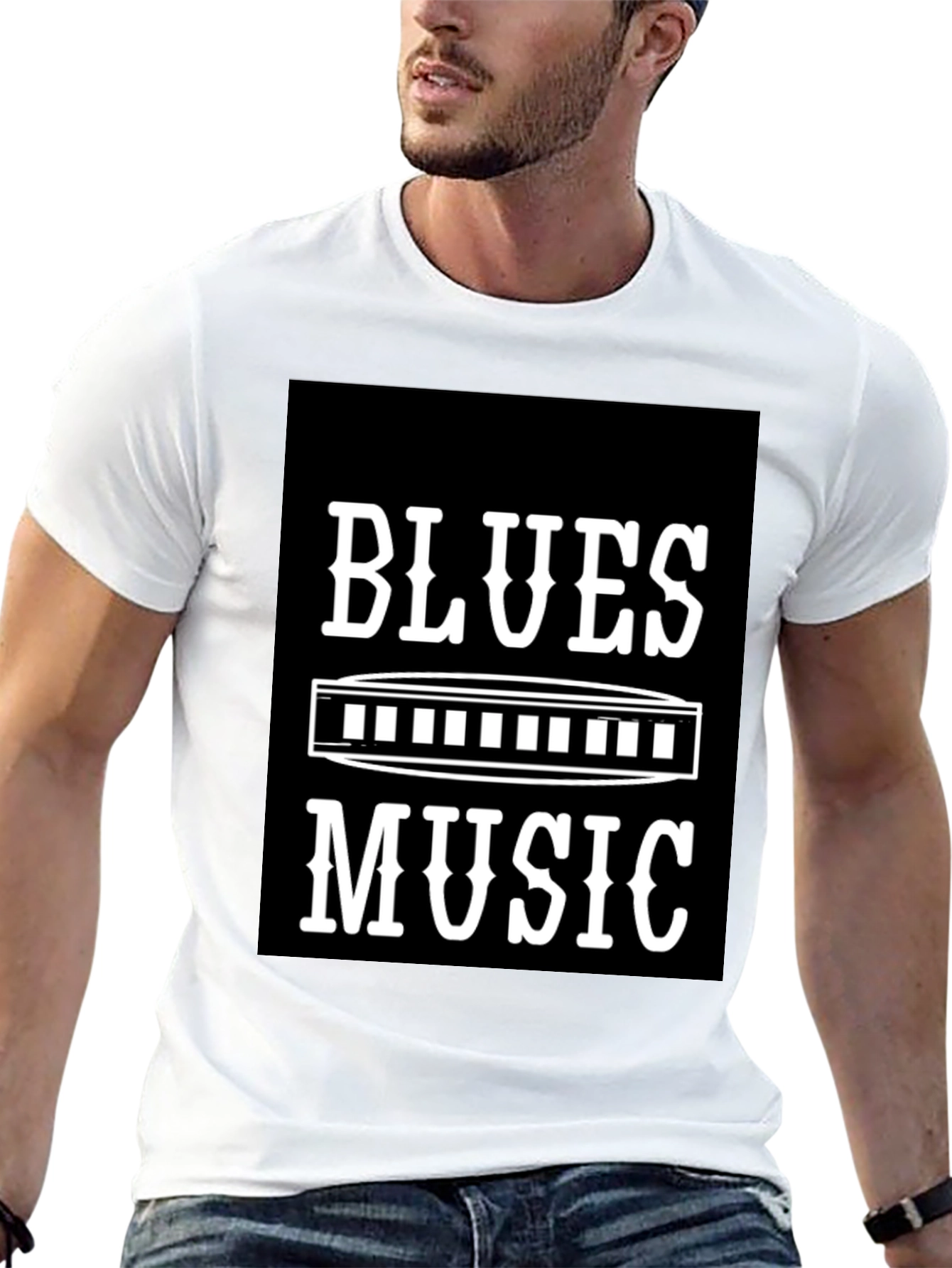 Blues Music T-Shirt - Harmonica Design
