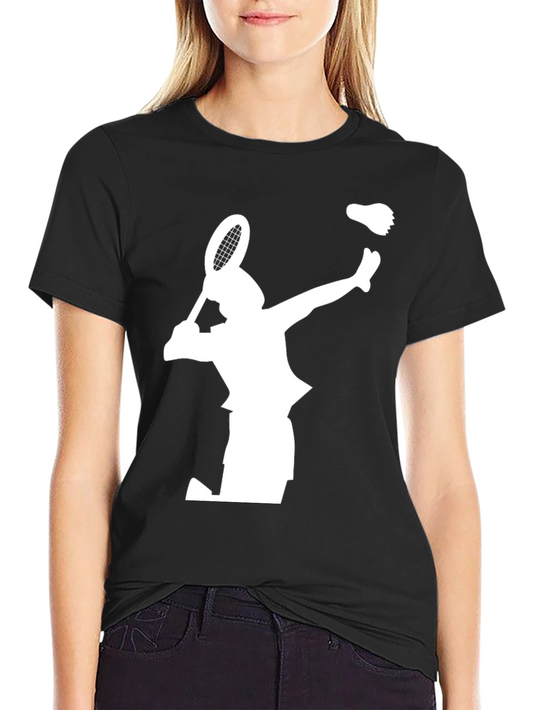 Badminton Player Graphic Tee - Black Cotton T-Shirt