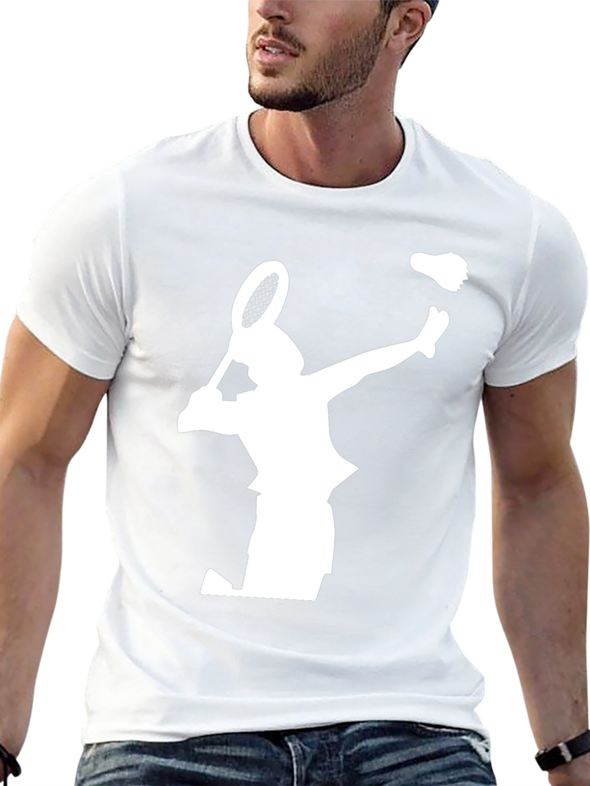 Badminton Player Graphic Tee - Black Cotton T-Shirt