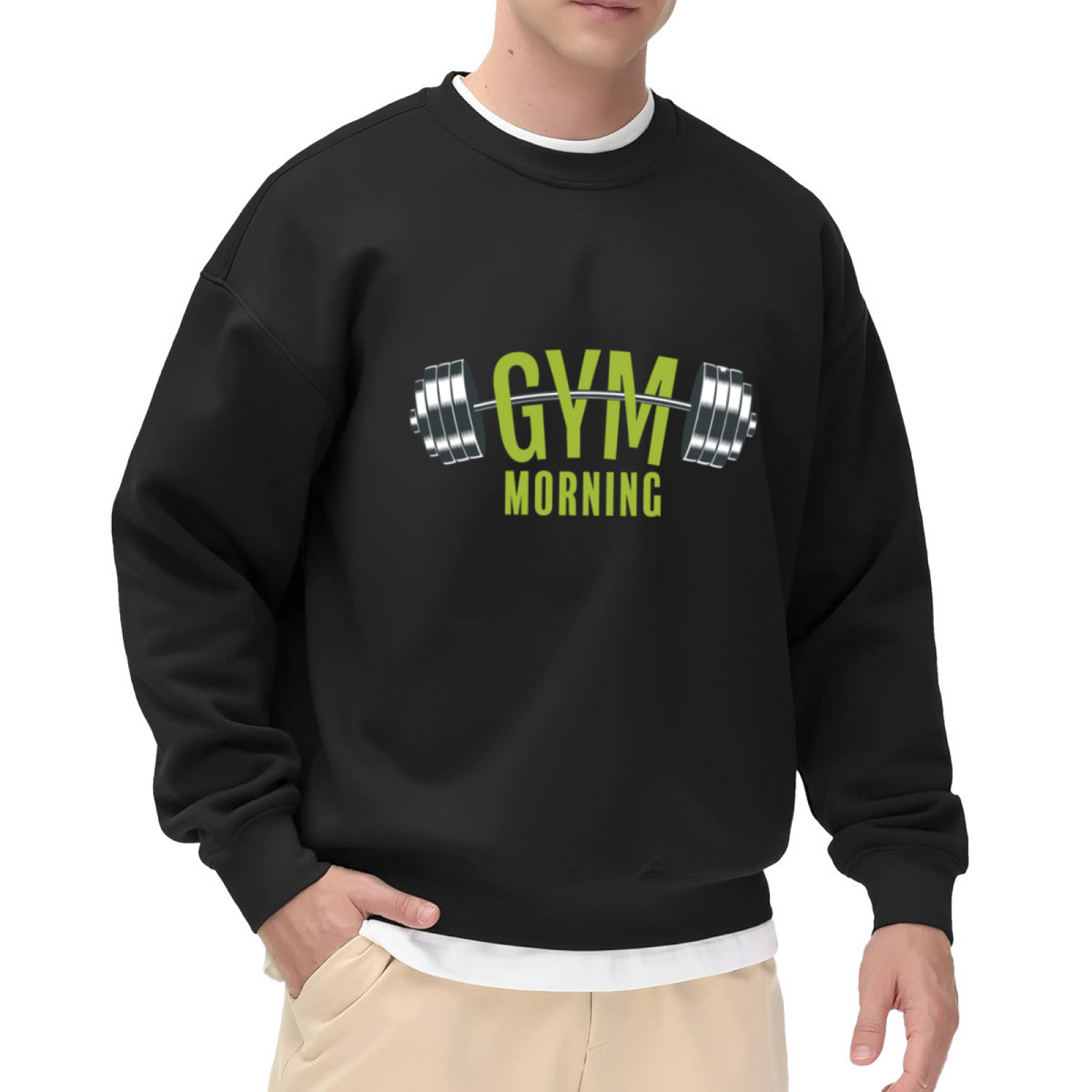 Gym Morning Barbell Weight Fitness Crewneck Sweatshirt | Morning Workout Motivation Pullover, Gym Gift