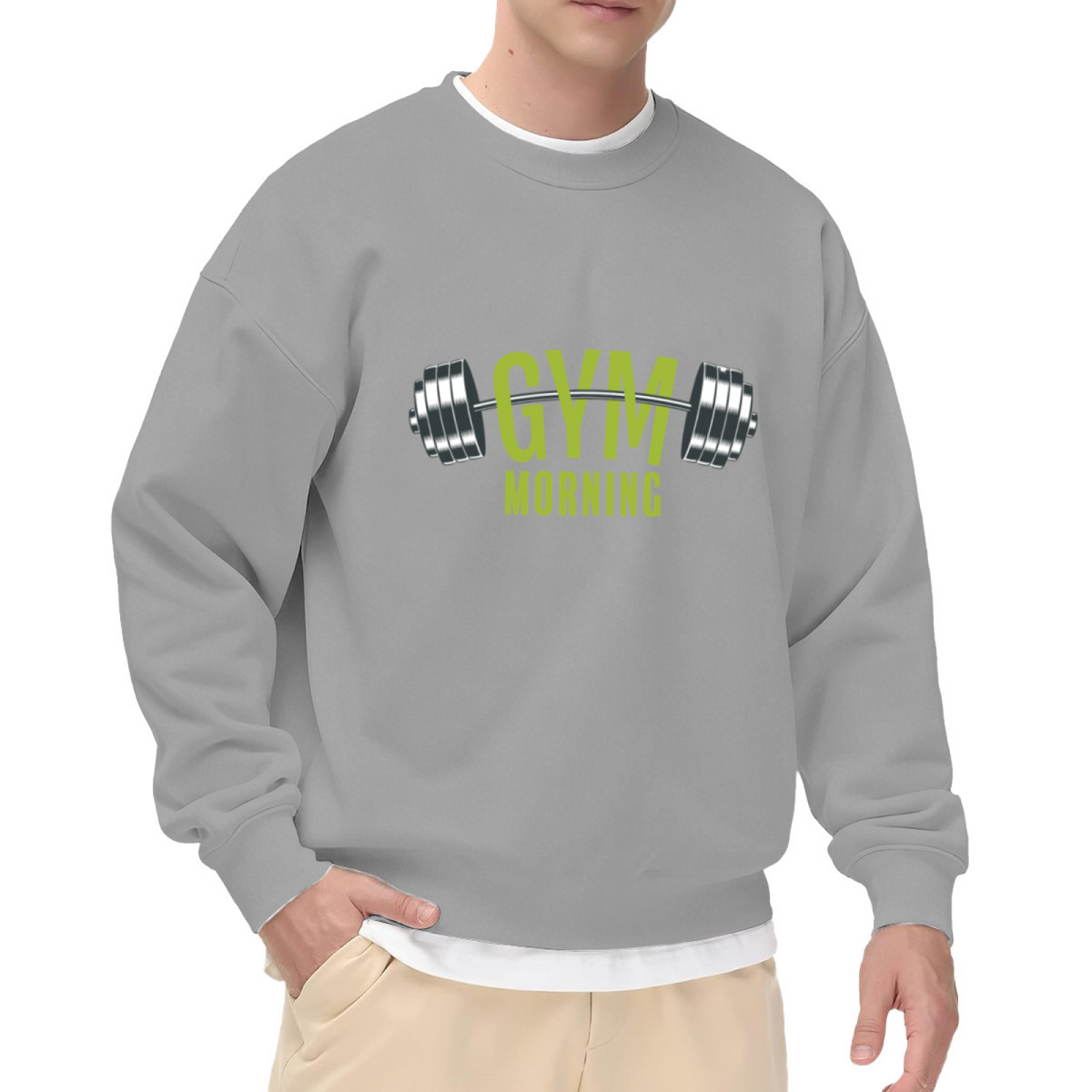 Gym Morning Barbell Weight Fitness Crewneck Sweatshirt | Morning Workout Motivation Pullover, Gym Gift