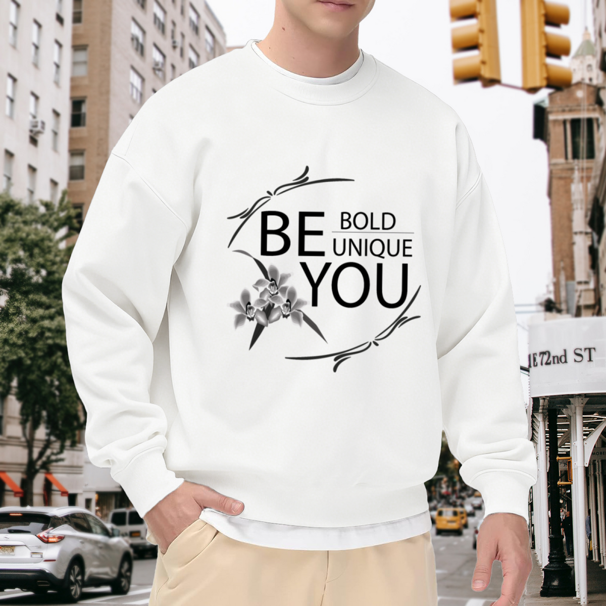 Be Bold Unique You Orchid Floral Motivational Crewneck Sweatshirt | Botanical Self-Love Affirmation Pullover, Empowering Gift