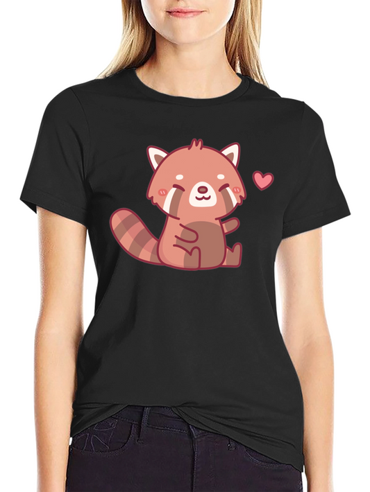 Cute Red Panda Heart Black T-Shirt