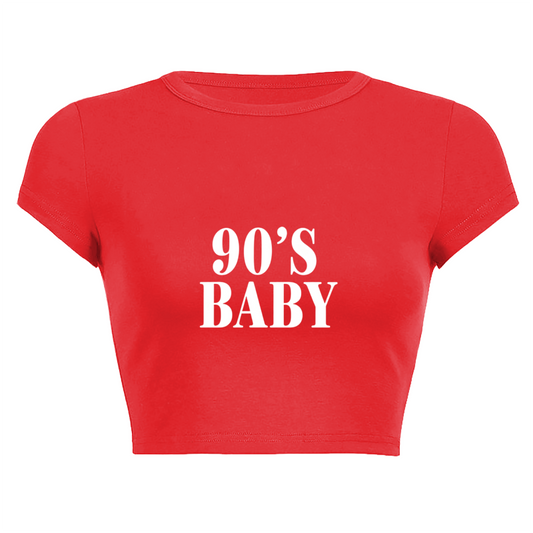 Retro 90¡¯S BABY Bold Font Red Crop Tee