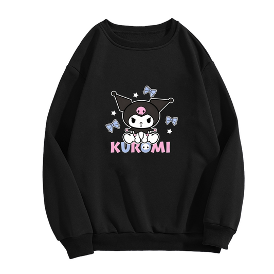 Sweet Bow Star Kuromi Letter Design Crewneck Sweatshirt