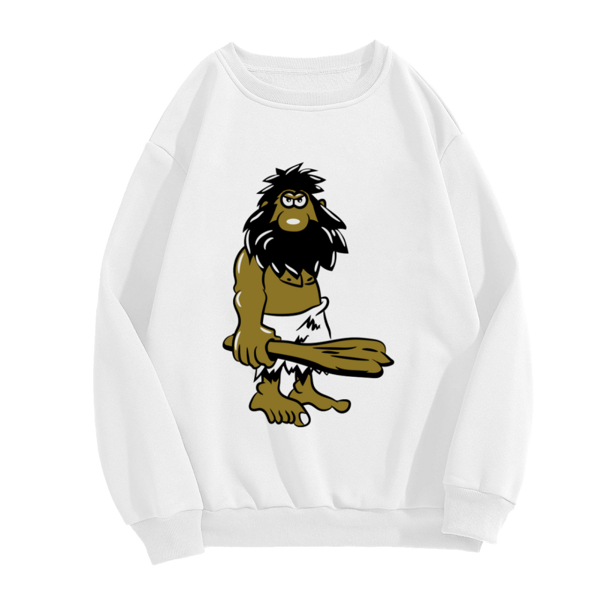 Cartoon Caveman Sweatshirt | Funny Prehistoric Caveman Graphic Crewneck, Hand-Drawn Wild Man Pullover Top, Humor Gift for Men Women