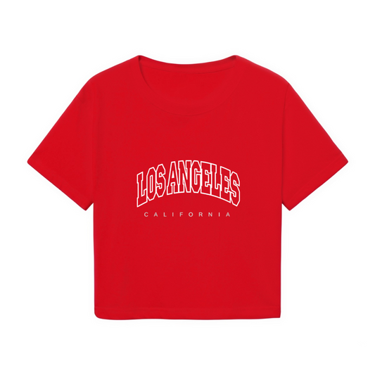Los Angeles California Varsity Red Crop Tee ¨C Vintage College Streetwear Top