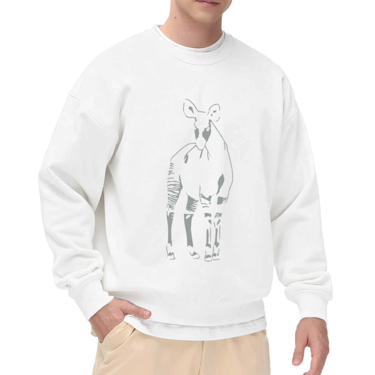 Okapi Wildlife Minimalist Crewneck Sweatshirt | Rainforest Animal Silhouette Nature Graphic Pullover, Safari Zoo Lover Gift