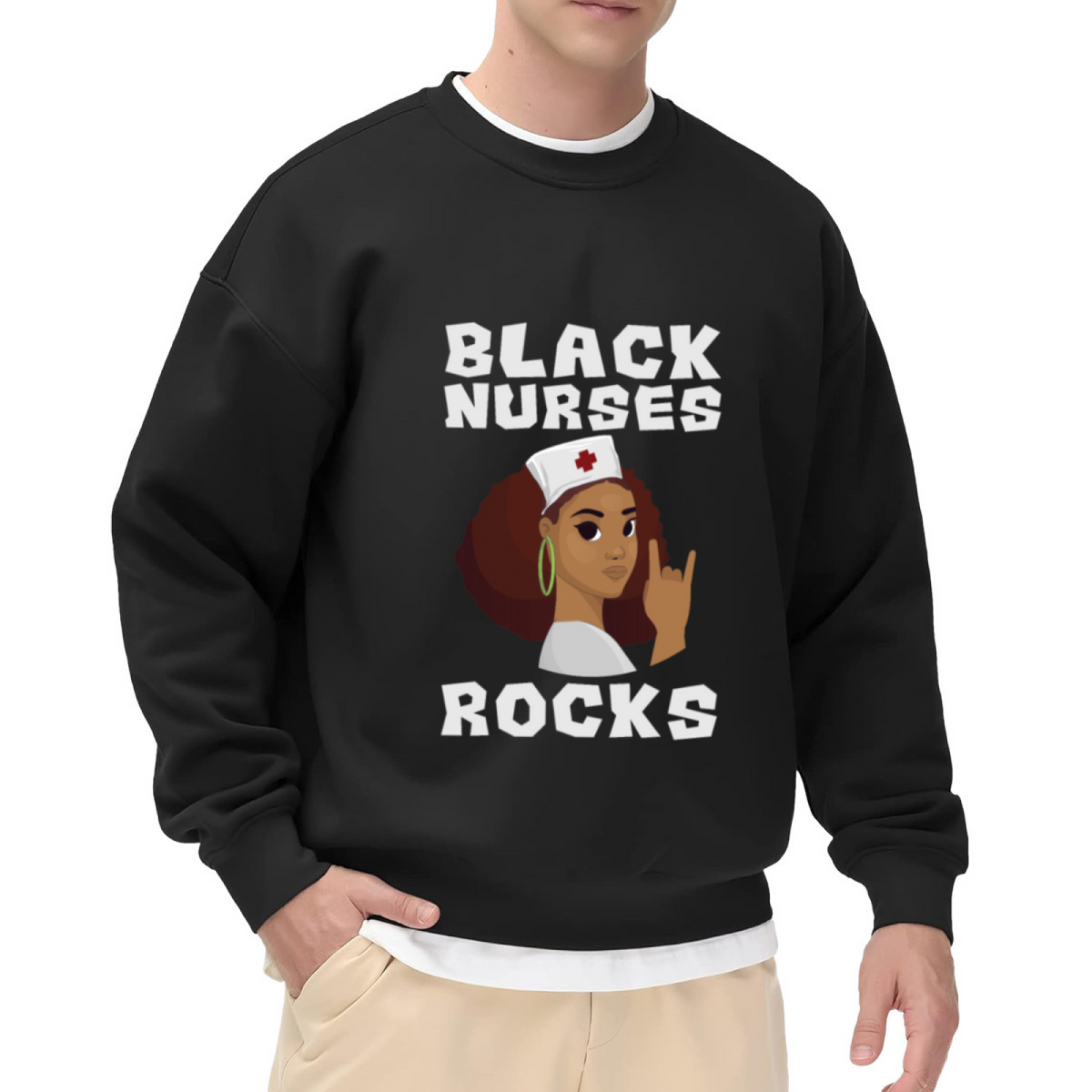 Black Nurses Rock Crewneck Sweatshirt - Proud Nurse Graphic Pullover, Nursing Student Gift, Healthcare Worker Top