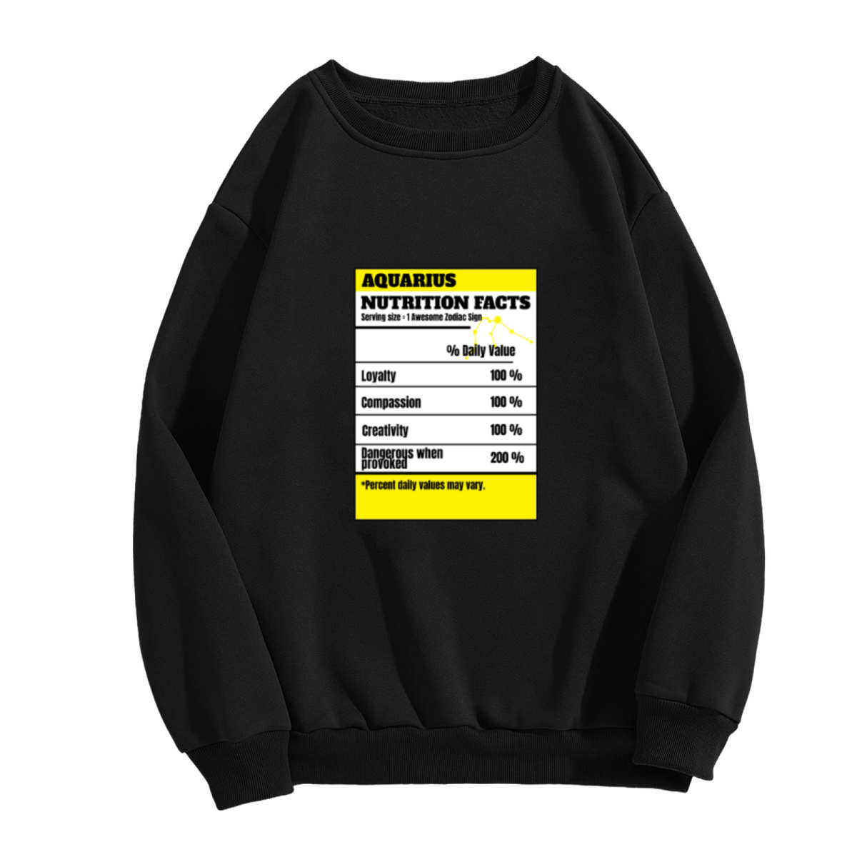 Aquarius Nutrition Facts Zodiac Parody Crewneck Sweatshirt | Funny Astrology Label Pullover, Aquarius Gift