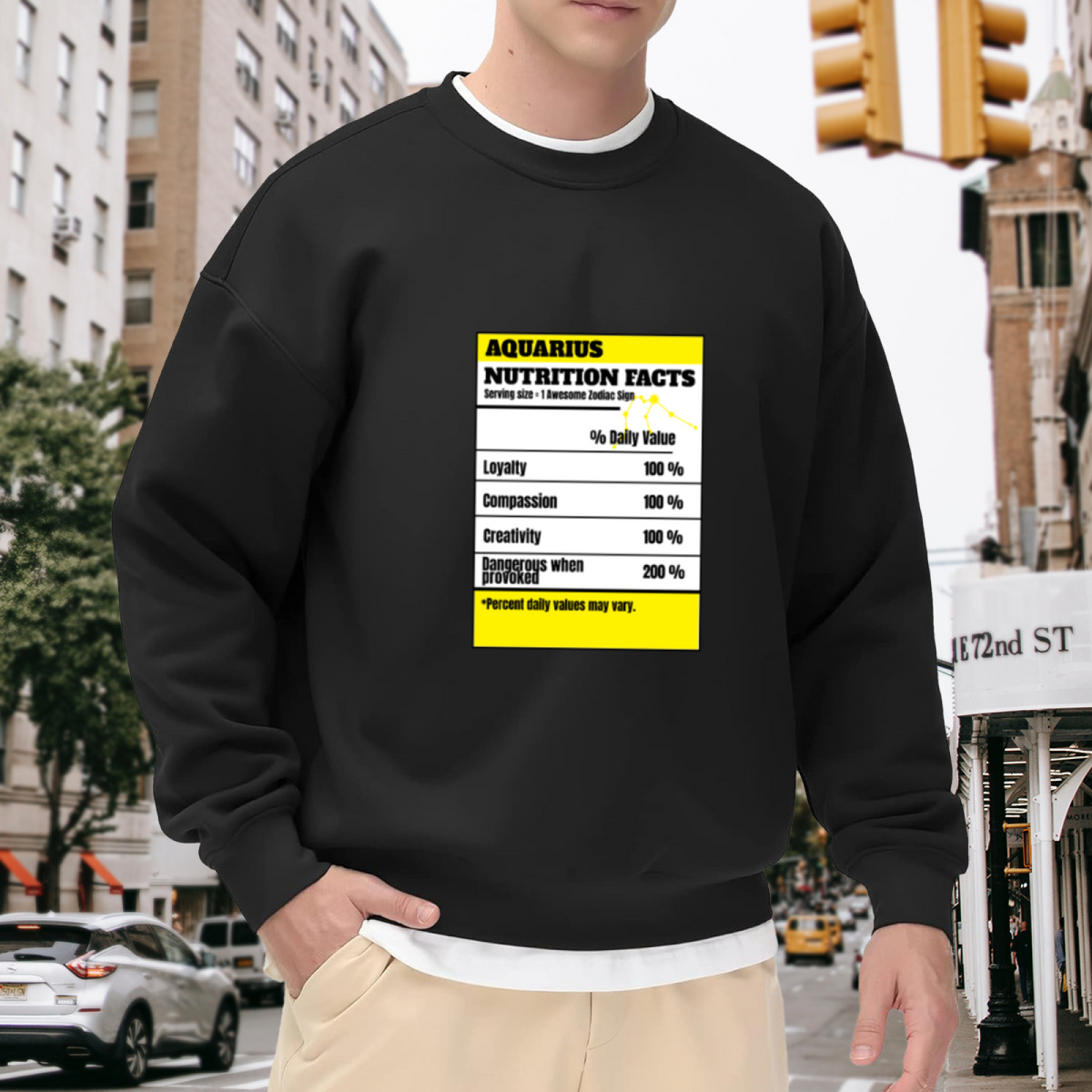 Aquarius Nutrition Facts Zodiac Parody Crewneck Sweatshirt | Funny Astrology Label Pullover, Aquarius Gift