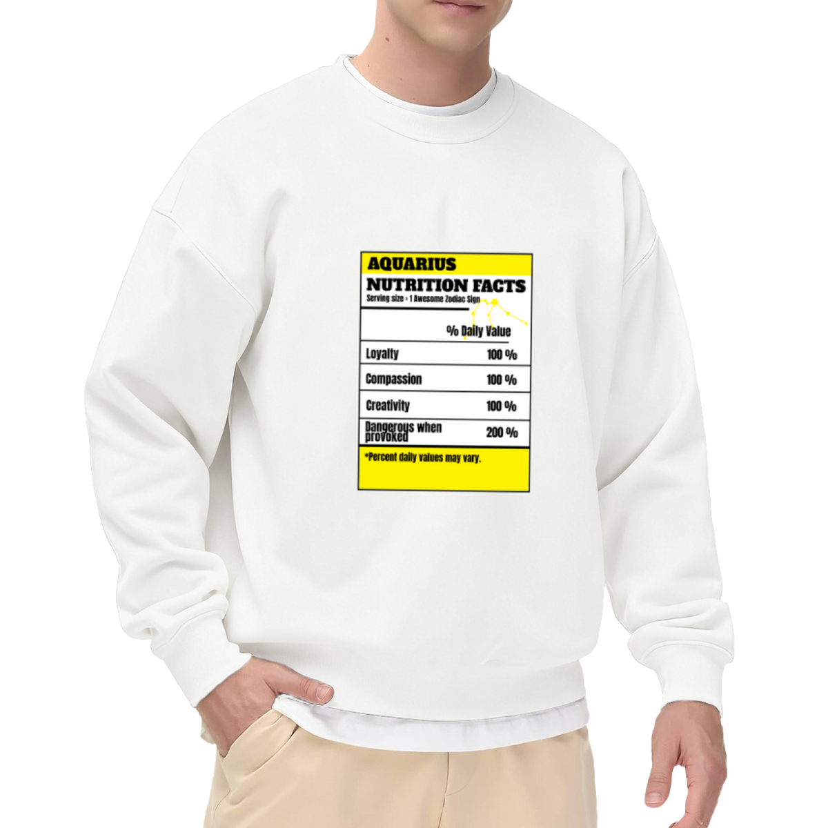 Aquarius Nutrition Facts Zodiac Parody Crewneck Sweatshirt | Funny Astrology Label Pullover, Aquarius Gift